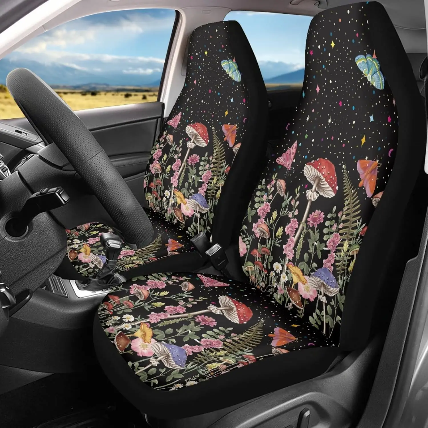 Mushroom Print Car Seat Covers for Front Seat Only Washable and Breathable Bucket Seat Covers for Women Men Car Interior Covers