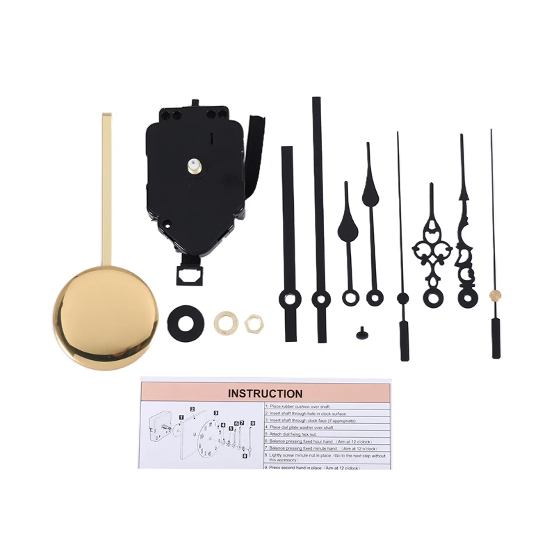 DIY Pendulum Clock Movement Mechanism with 3 Pairs Different Hands Quartz Repair Shaft Wall Clock Kit Parts Replacement-A10G