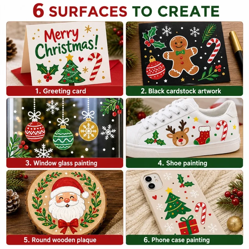 Christmas Gift Box Acrylic Paint Marker Set, Direct Liquid Acrylic Markers for DIY Greeting Card Painting & Handmade Art Crafts