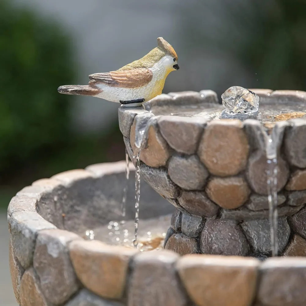 2-Tier Stone Like Outdoor Water Fountain Bird Bath Patio Fountain Outdoor Waterfall Fountain with Birds Decor images - 6