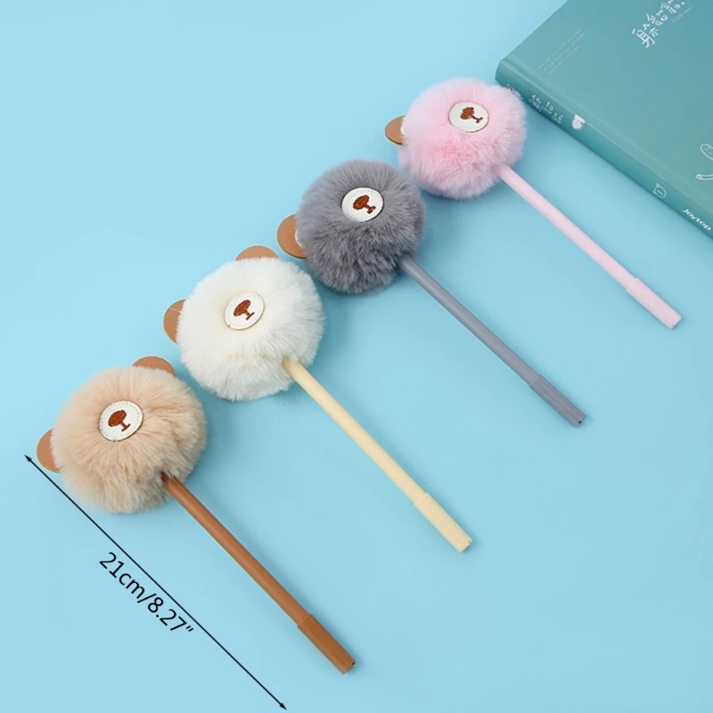 4 조각 귀여운 플러시 베어 젤 펜 리필 형 액체 젤 펜 0.5mm 리필 파티 경품 용품 학교를위한 클래스 보상