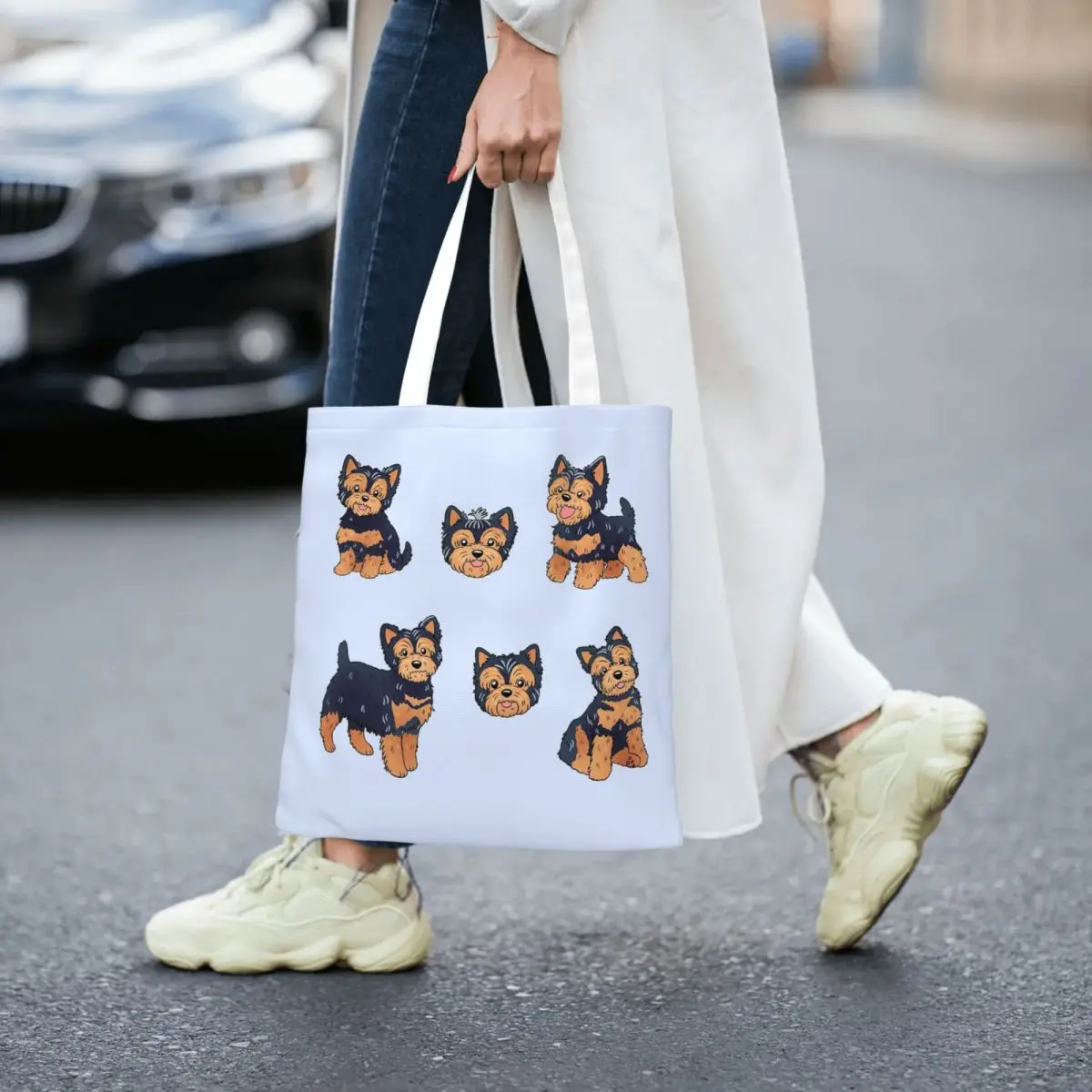 Cute Yorkshire Terrier Dog Shopping Bags Women Canvas The Tote Bag Reusable Girls Shoulder Tote Travel Handbag