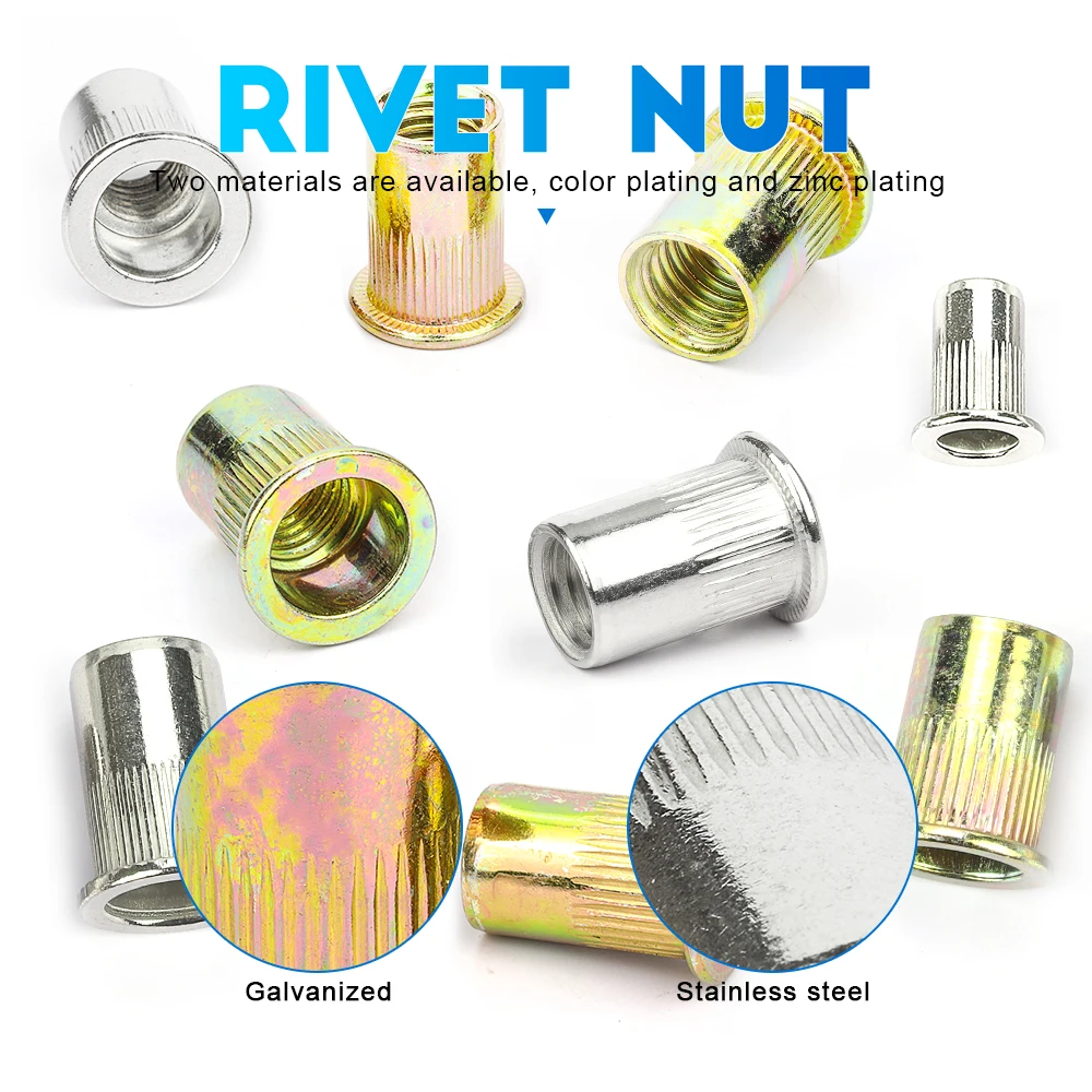 NINDEJIN Aluminum Rivet Nut Kit M3 M4 M5 M6 M8 M10 M12 Blind Rivnut Set Stainless Steel Carbon Steel Threaded Insert Nut Kit