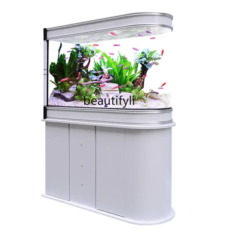 zq Fish Tank U-Shaped Glass Ecological Aquarium Household Medium Screen Living Room Partition Entrance Change Water