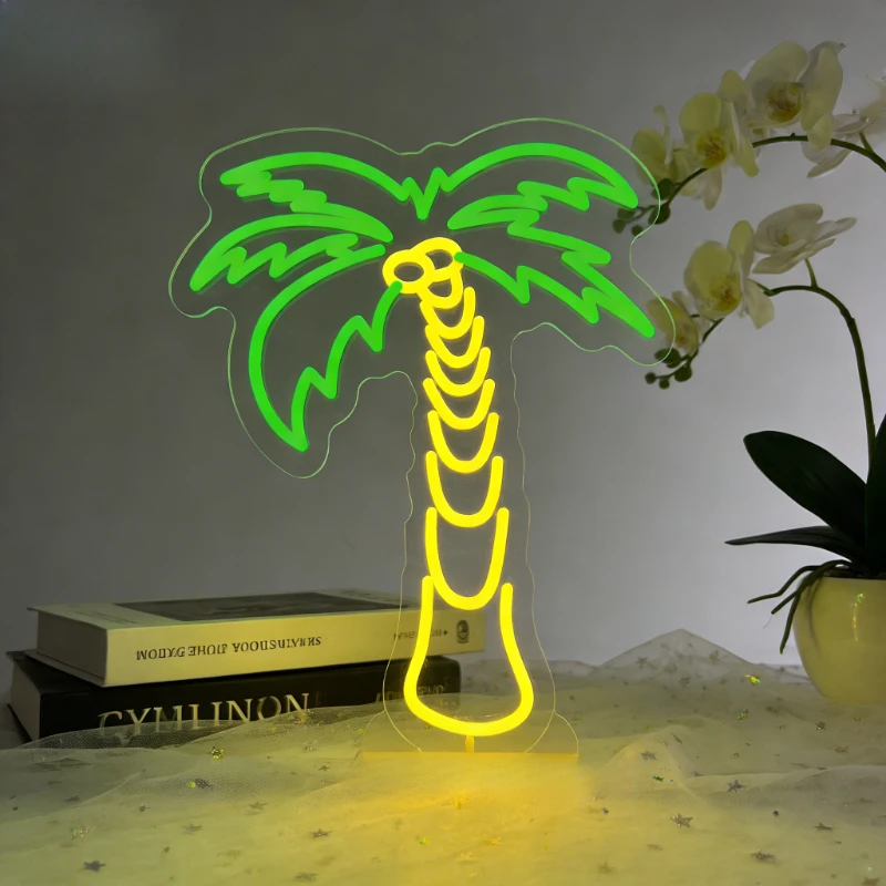 

Cute Palm Tree Neon Sign LED Night Light USB Aesthetic Room Decor Lamp for Bedroom Living Room Beach Bar Summer Party Gift