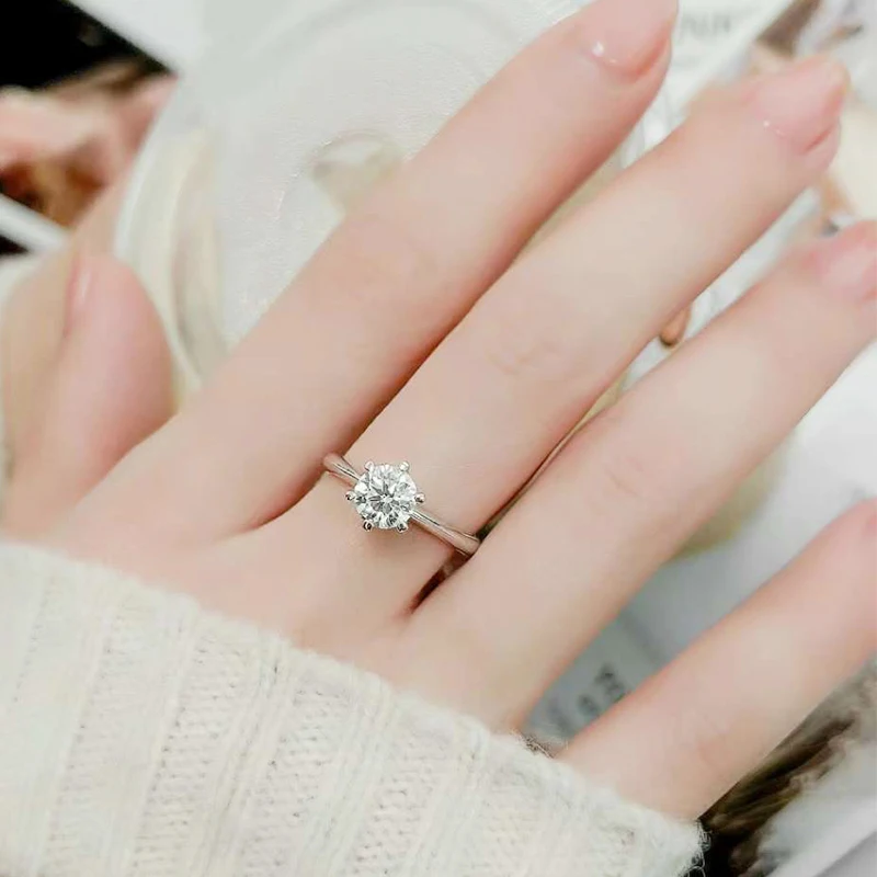 NeeTim 0,5-5ct Moissanit-Ring für Damen, 925er Sterlingsilber mit Weißgold-Beschichtung, funkelnder Verlobungs- und Ehering-Schmuck – Detail 9