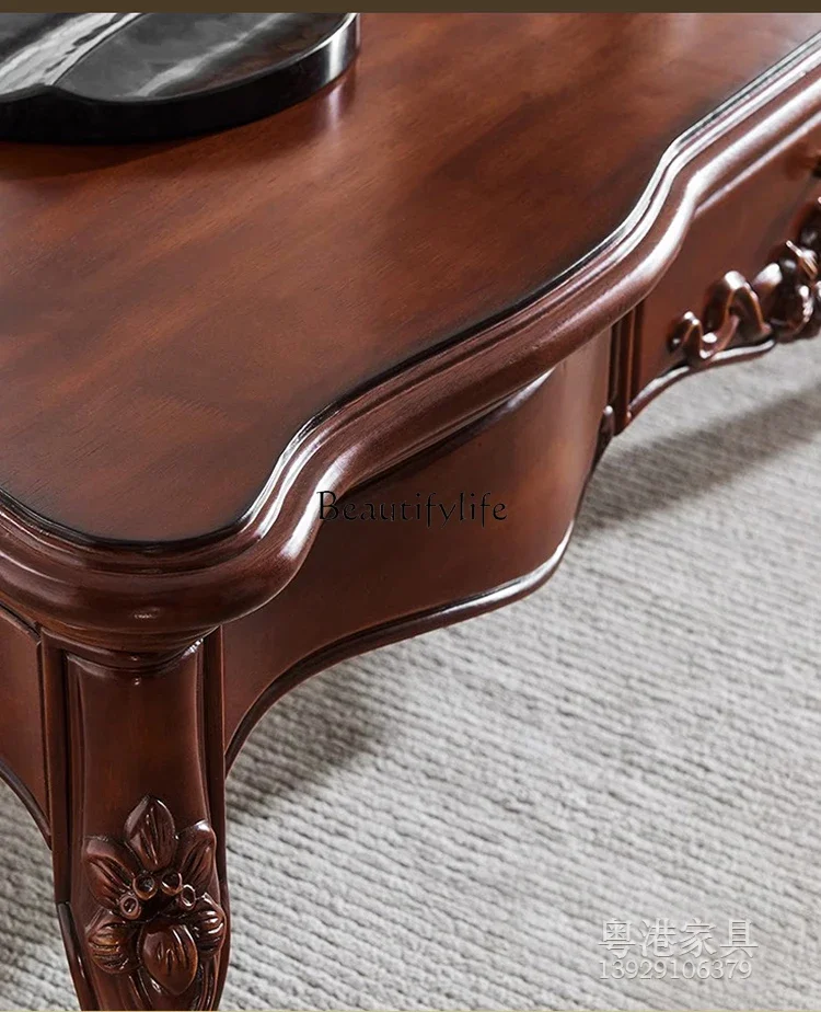 LJY*European solid wood coffee table table American country small apartment living room rectangle view 5