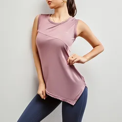 Women Yoga Shirt Bevel Hem Sport Vest Loose Sleeveless T-shirt Fitness Running Gym Tops Quick Dry Tank Tops Active Jersey Blouse