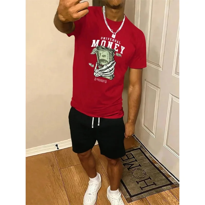 2025 New 3D Printed Hip Hop Printed Summer Short Sleeve Shorts Set, Round Neck T-shirt Casual Fashion 2-piece Set
