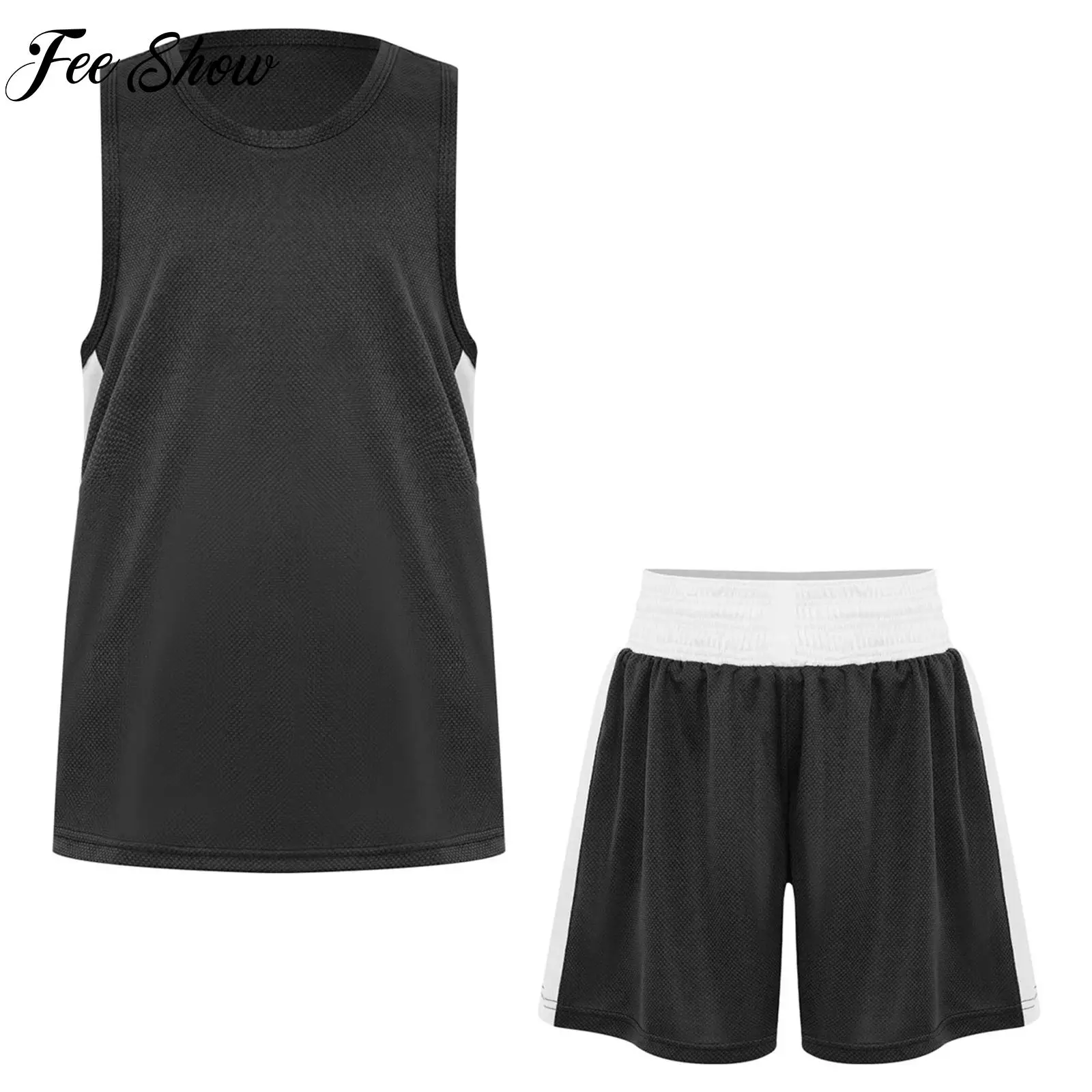 

Children Sleeveless Boxing Training Outfits Boys Quick-Drying Tops Shorts 2-piece Set for Muay Thai Kickboxing Workout Sports
