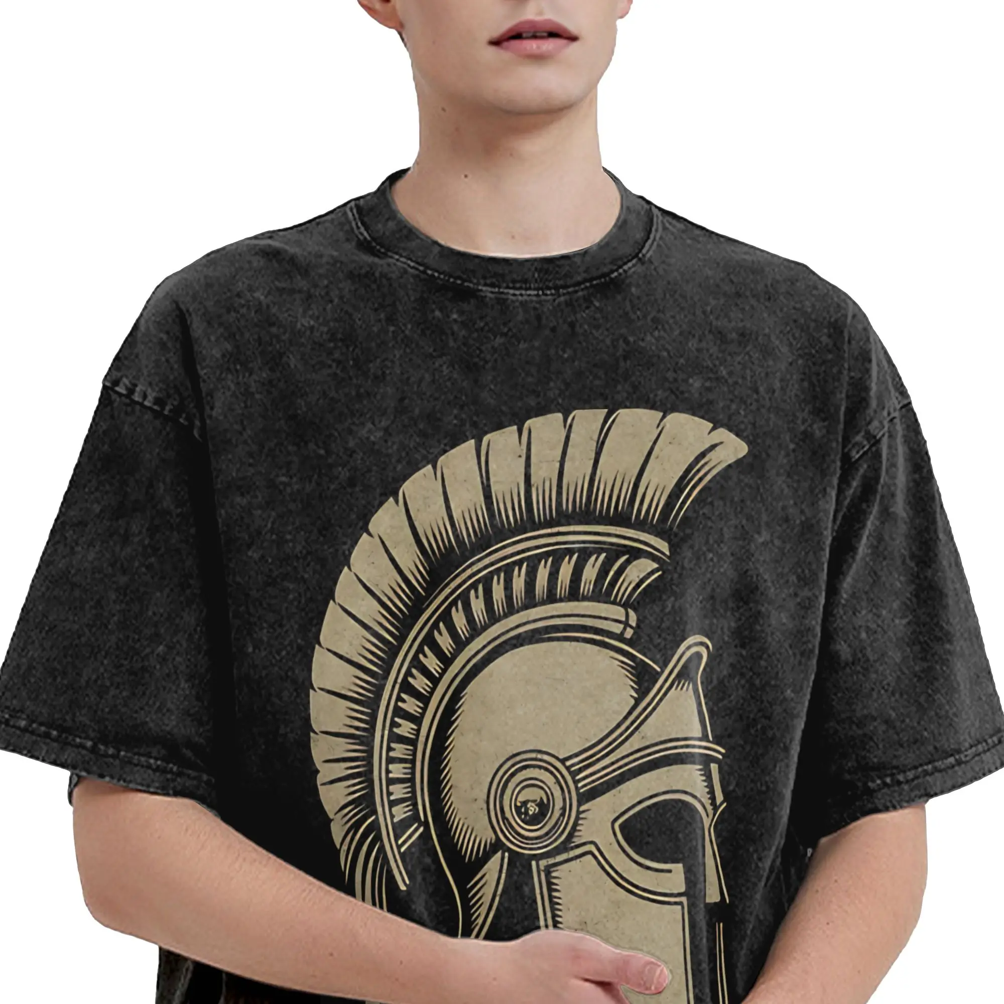 The Iliad of Homer Greek Helmet The Odysseys T Shirt Hip Hop Washed 100% Cotton Harajuku T-Shirt for Men Women Streetwear