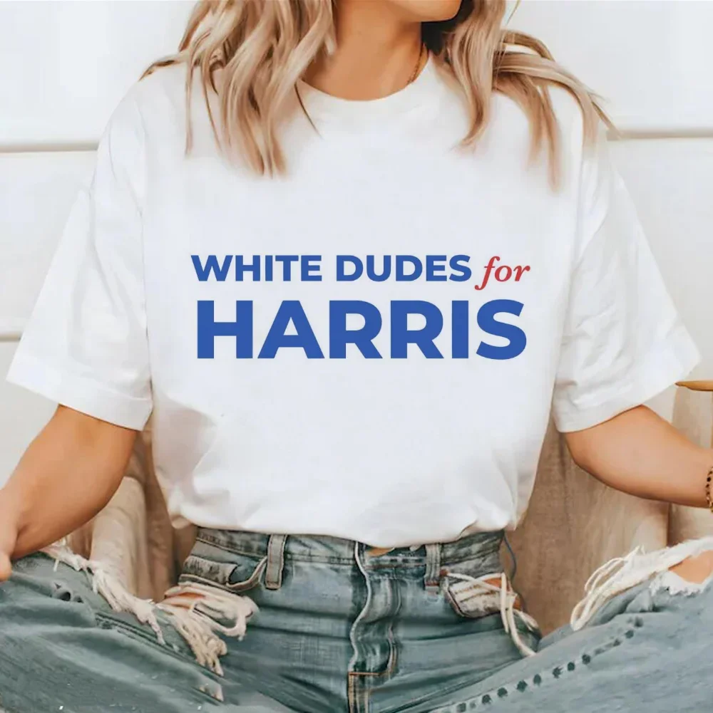 White Dudes For Harris Kamala For President Printed Pattern Summer Fashion Style Women's Top Clothing Gothic O-Neck T-Shirt