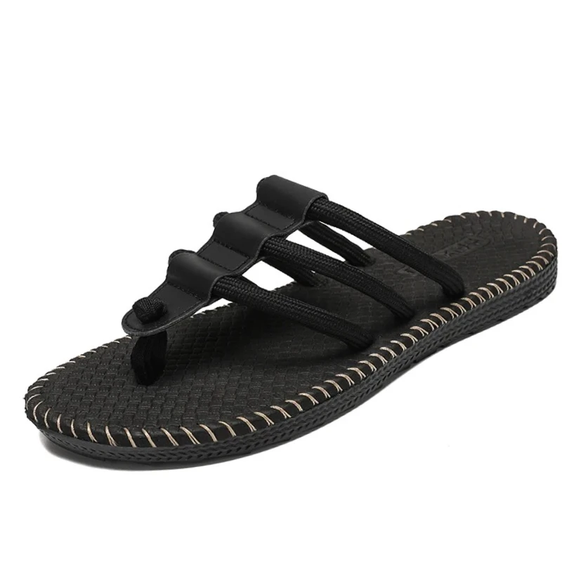 Men's Summer Sandals, Casual Flip Flops with Elastic Straps, Non-slip Beach Slippers for Outdoor Walking, Breathable Thong Sanda