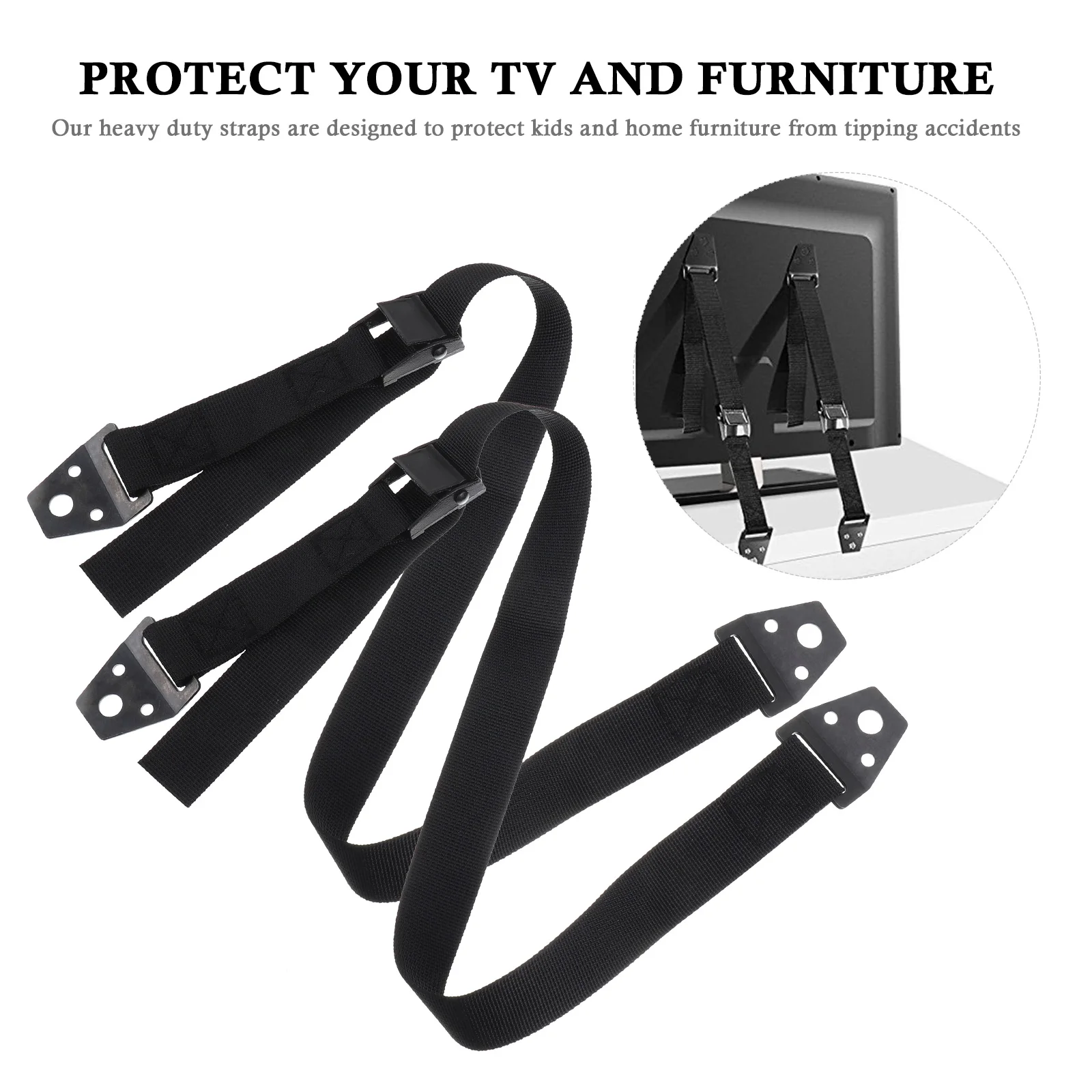 

2pcs Furniture Anti Tip Strap for Screen Safety Black Nylon Heavy Duty Straps Securing Bookshelf Drawer Closet Wall Mount