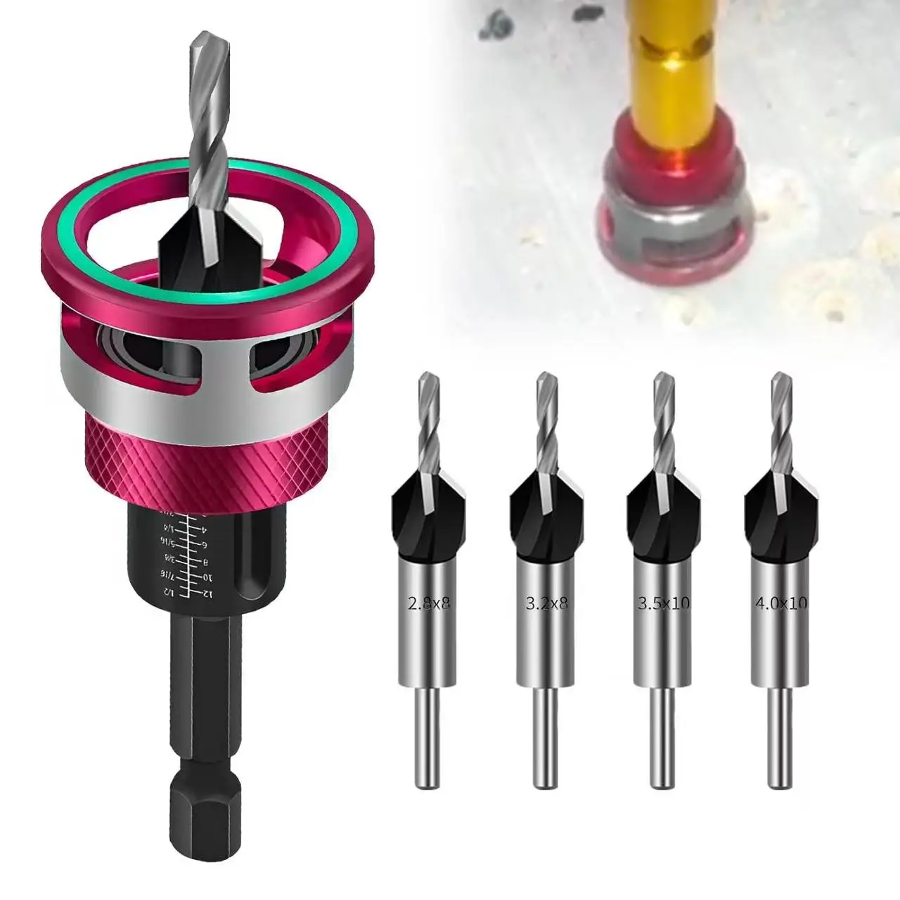 1Set Countersunk Drill Wooden Car Repair Tool With Depth Limit 1/4 Inch Hexagonal Shank Precision Drill Bit For Wood Processing