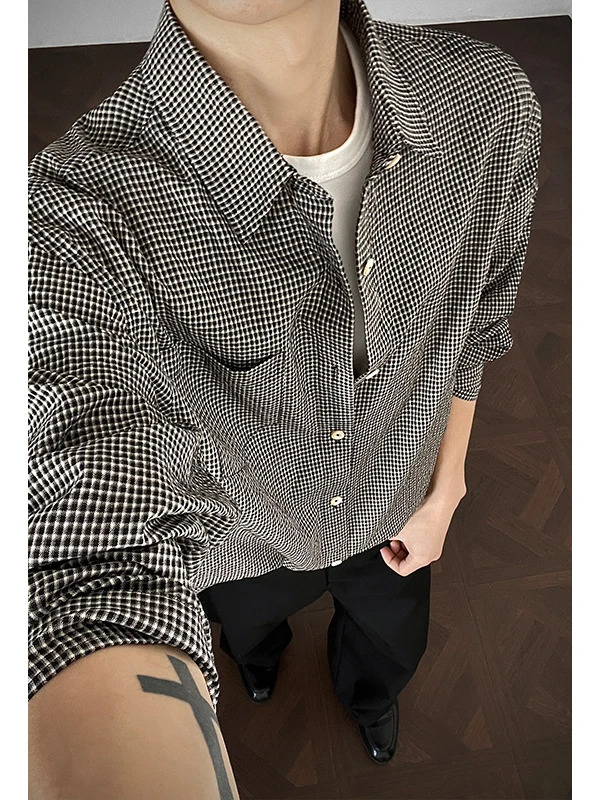 

American Plaid irt Jaet Men's Spring Cleanfit Trendy Haome Large Size Loose Long Sve Top Youthful ular Ciwalk