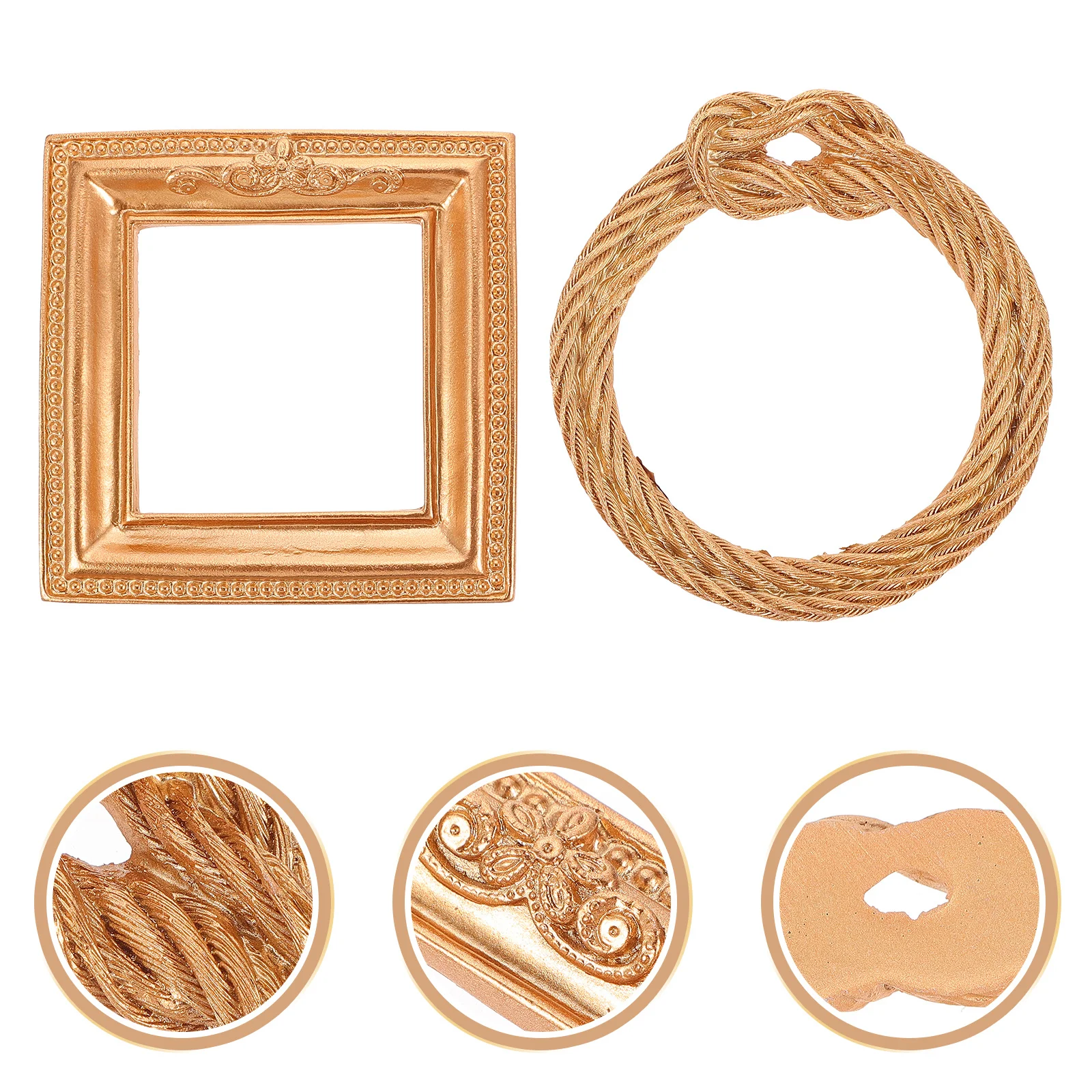 

2Pcs Resin Photo Frames Gold Rope Circle Vintage European Style Decorative Metal Texture Wall Display Frames for Bedroom Study