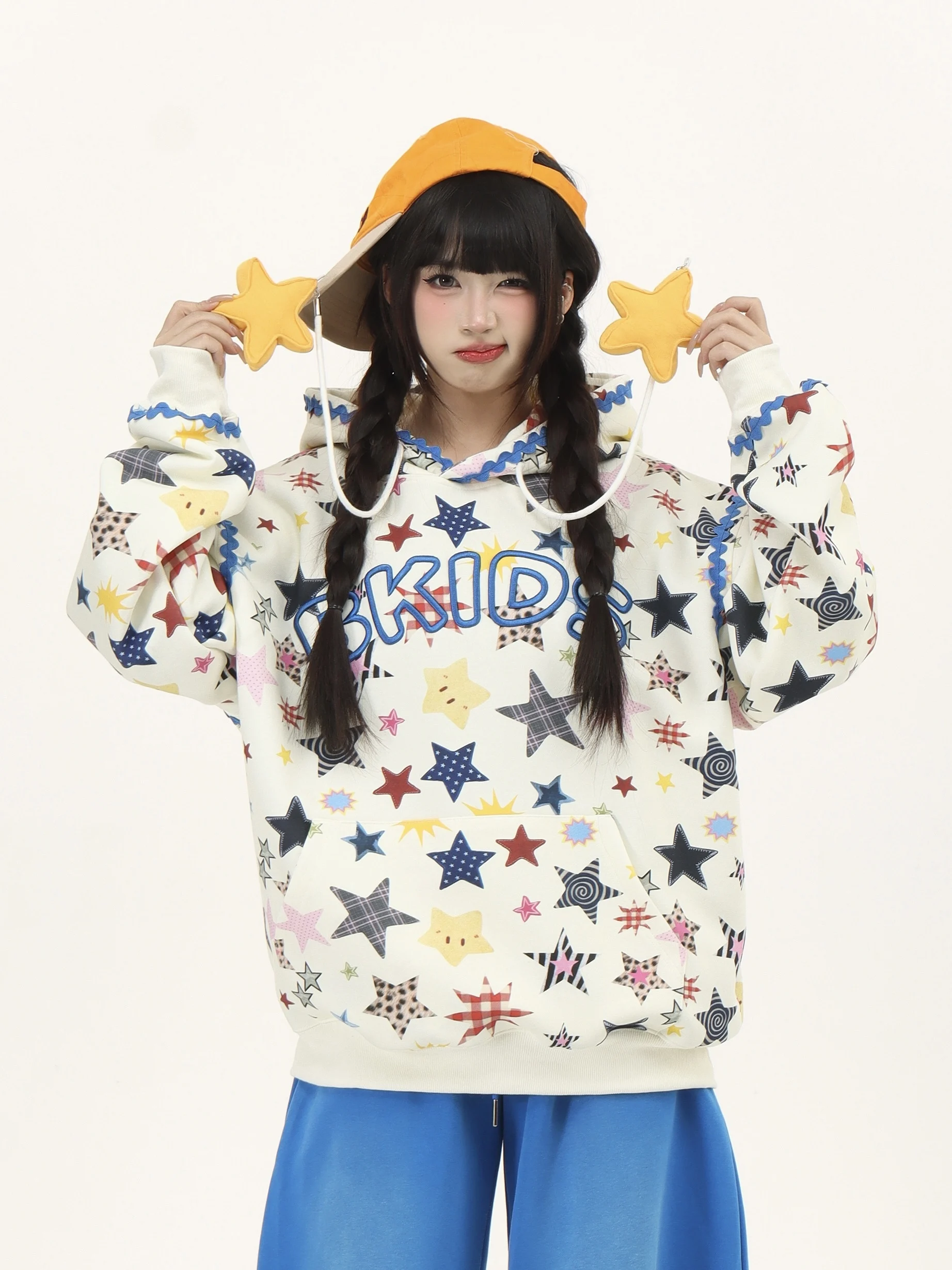 

Оригинальная толстовка с принтом звезд, весенне-осенняя, свободного кроя, повседневная, для пар, уличный стиль, с длинными рукавами, термотоп