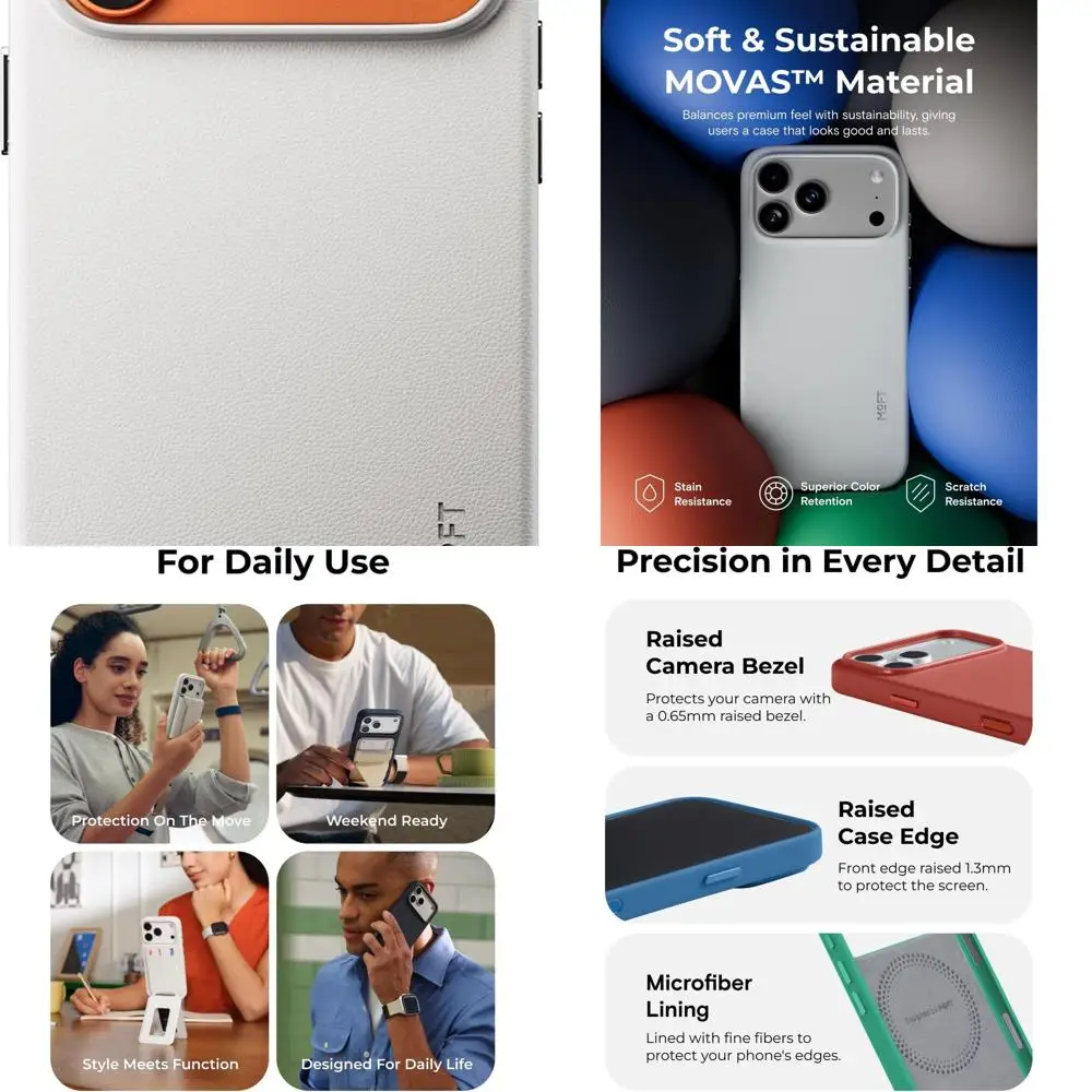 

MOVAS Snap Case for iPhone 17 Pro Max, MagSafe Compatible, Soft-Touch Vegan Leather, Classic Minimalist Design, Lightweight, Sta