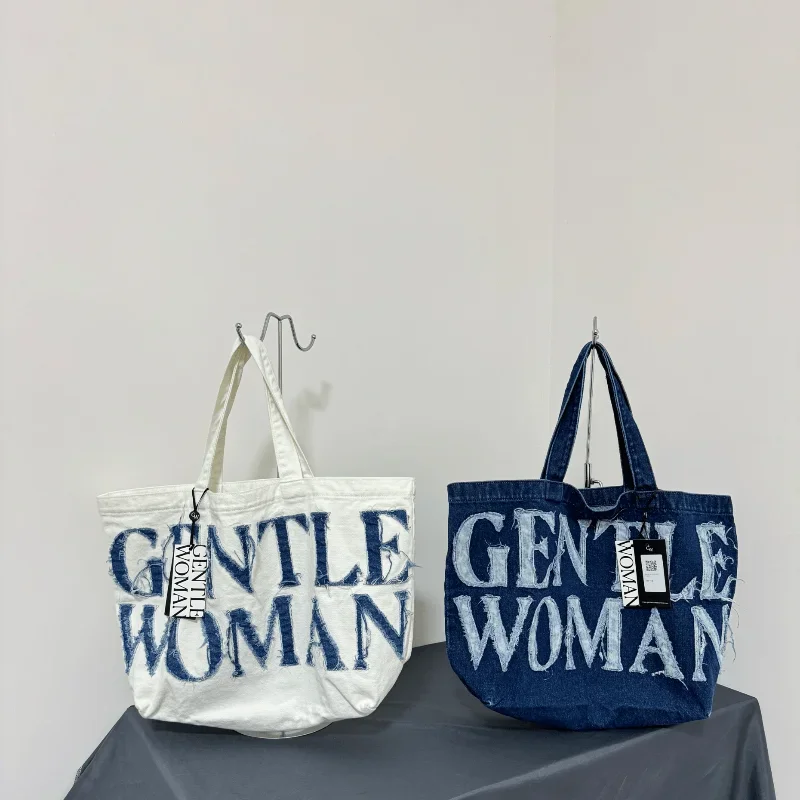 Unisex grande capacidade ombro saco, saco de lona clássico, Retro Denim Bag, Commuter bolsa, sacos de compras