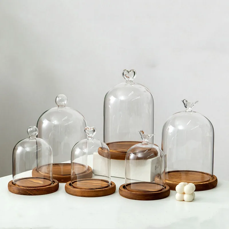 Free Shipping 2sets/pack 9*11cm Different Top Glass Dome Vase Home Decoration Antique Base Transparent Candle Cover Wedding Gift