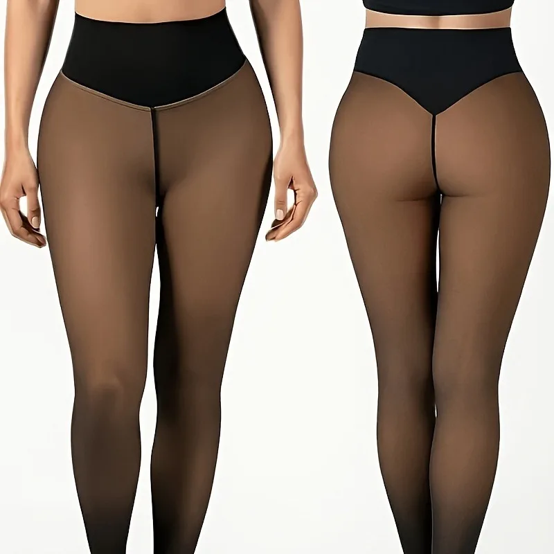 Plus Size Thermal Tights For Women Autumn Winter Thicken Fleeced Lined Leggings Pantyhose High Waist Elastic Translucent Tights