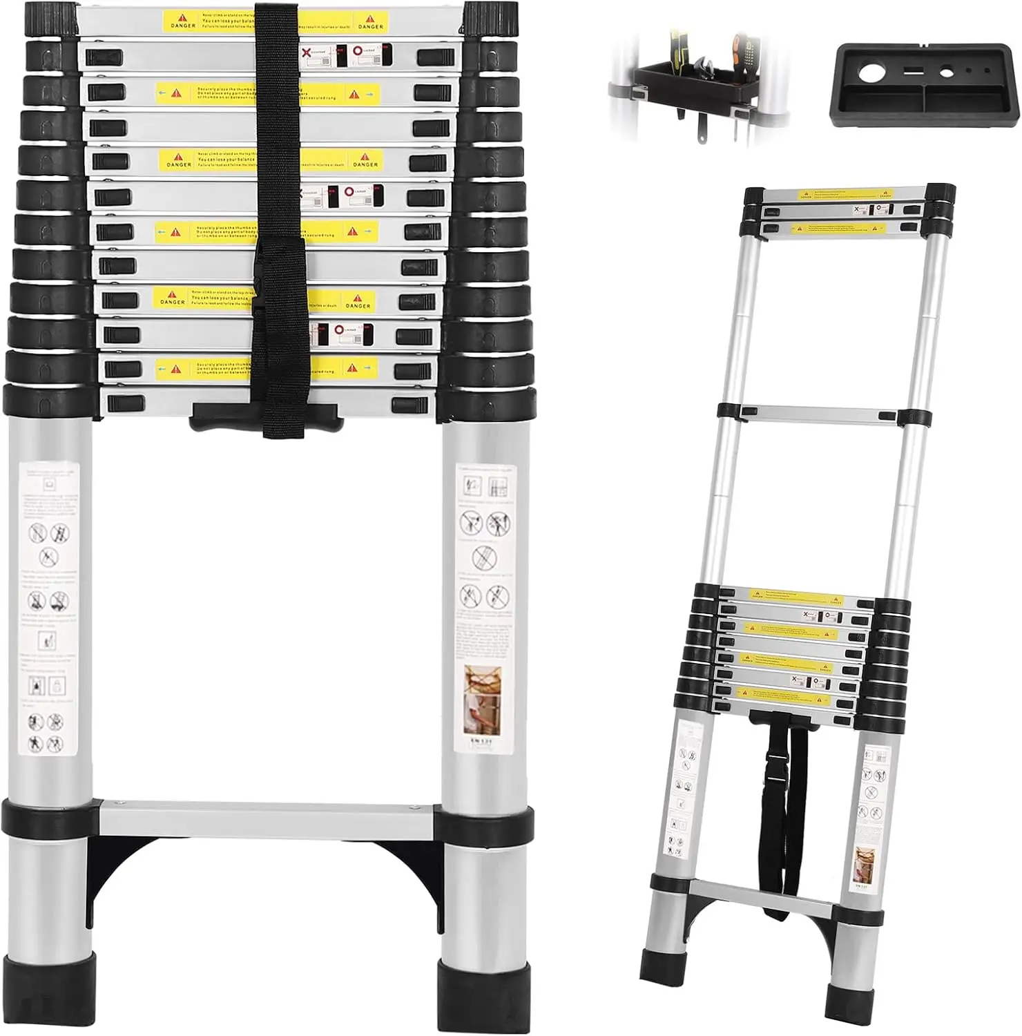 

16.5FT Telescoping Ladder with Tool Tray, Extension Aluminum Folding Collapsible Ladder, Telescopic Ladders Foldable