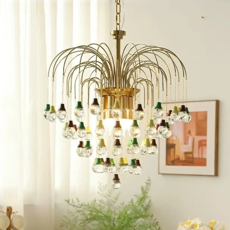 Colorful glass pendant light, retro French romantic living room and bedroom light
