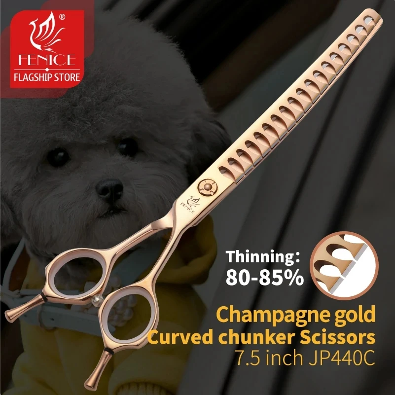 Fenice Professional 7.0/7.5 Inch Gold Curved Chunker Grooming Pet Dog JP440C Scissors Shears