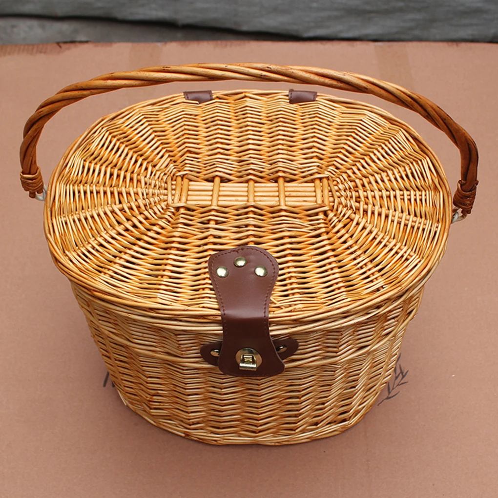 

Bike Storage Basket Wicker Woven Vintage Design Bicycle Front Handlebar Adjustable Basket Container Accessories