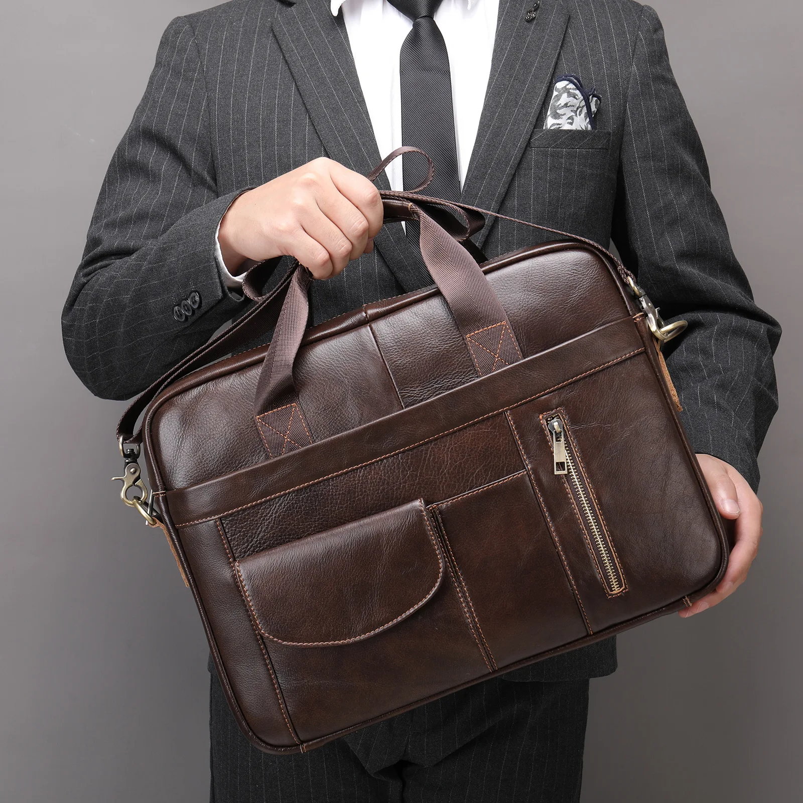 Bolso para hombre, maletín de cuero genuino para portátil 14, bolso de mensajero para hombre, portafolio de negocios para documentos A4,
