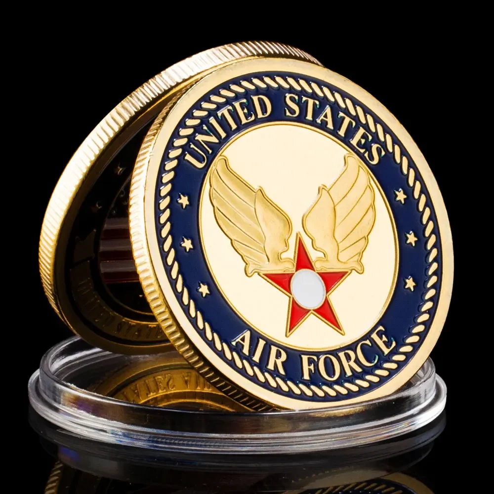 United States Air Force Challenge Coin Gold Plated Commemorative Coins with American Flag Souvenirs and Gifts for Veterans