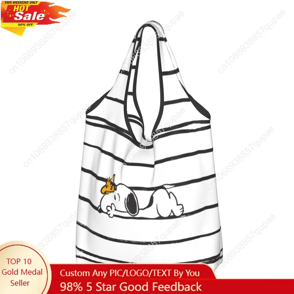 

Reusable Snoopy Woodstock Cartoon Stripe Shopping Bags for Groceries Foldable Grocery Bags Washable Large Tote Bags