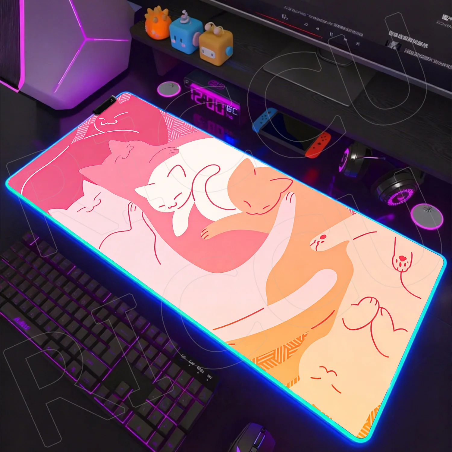 

RGB XXL Cat Cute HD Printing Mouse Pad Large Kawaii protective LED Desk Mat Laptop Office Gamer Non-slip Keyboard PC Accessories