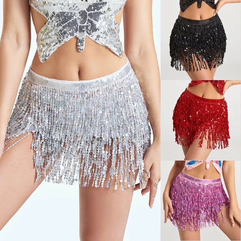 Bühnenaufführung Bauchtanz Schicht Pailletten Quaste Kette Gürtel Rock Wrap Club Indische Latein Hula Tänzerin Strand Hüfte Taille Schal – Detail 7