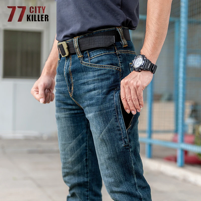 

77City Killer Military Denim Pants Men Tactical Cargo Elasticity Joggers Male Multi-pocket Wearable Mens Trousers Cowboy Pants