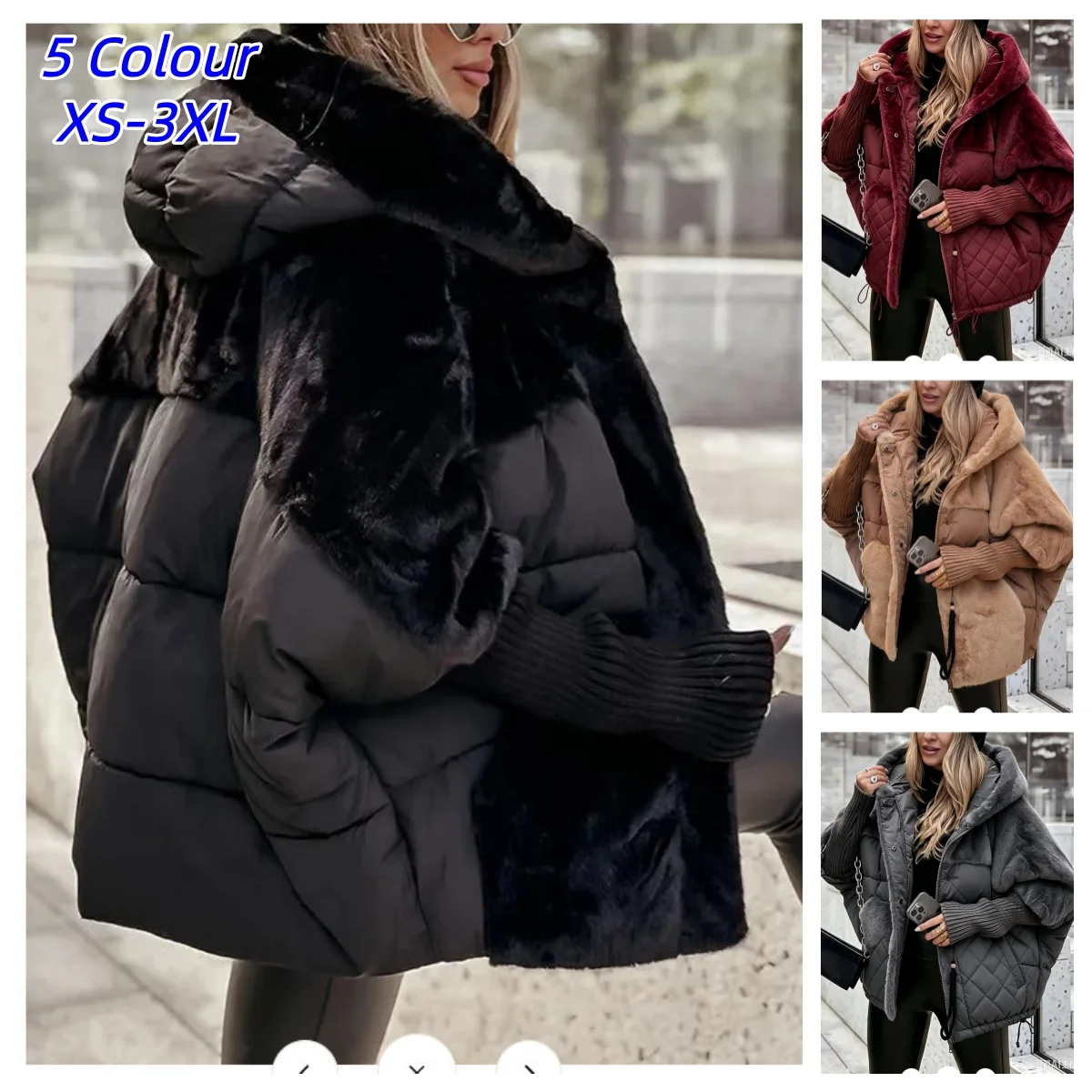 Autumn Winter Women Thick Hooded Patchwork Warm Clothes Coat New Women Cotton Padded Jacket Oversize Outerwear Women Parka Coat