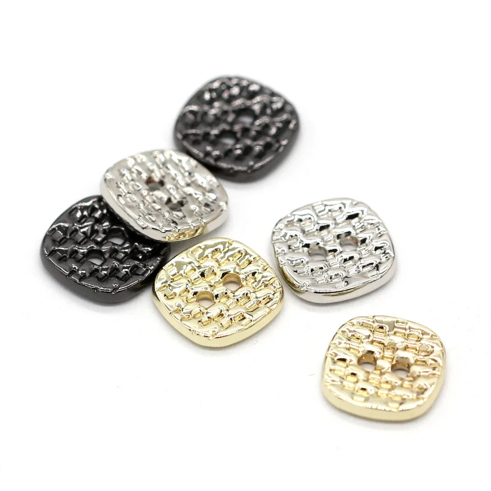 HENGC 10mm 2 Holes Small Square Women Shirt Gold Metal Buttons for Clothing Fashion Blouse Dress Handmade Decorations DIY Crafts