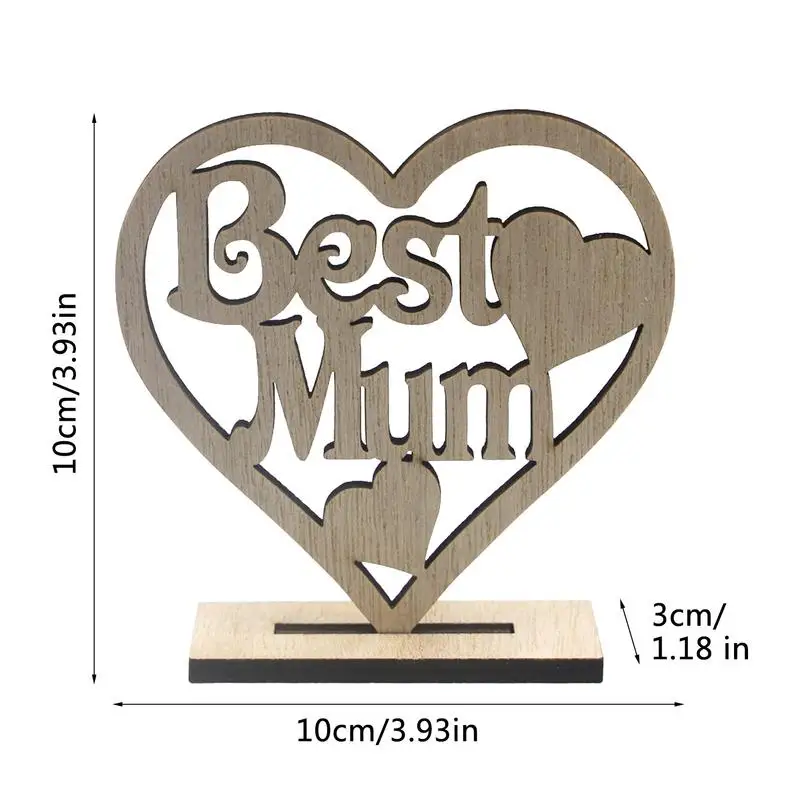 Mom Birthday Wood Sign Creative Heart-Shaped Figurine For Mother's Day Home Art Decor Ornaments For Mother Mother-in-Law Grandma