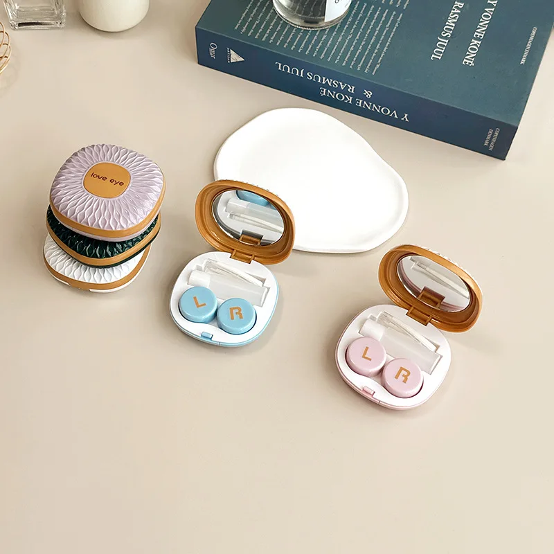 New Shell Lens Container With Mirror Portable Contact Lens Case Women Contact Lens Storage Box Travel Set