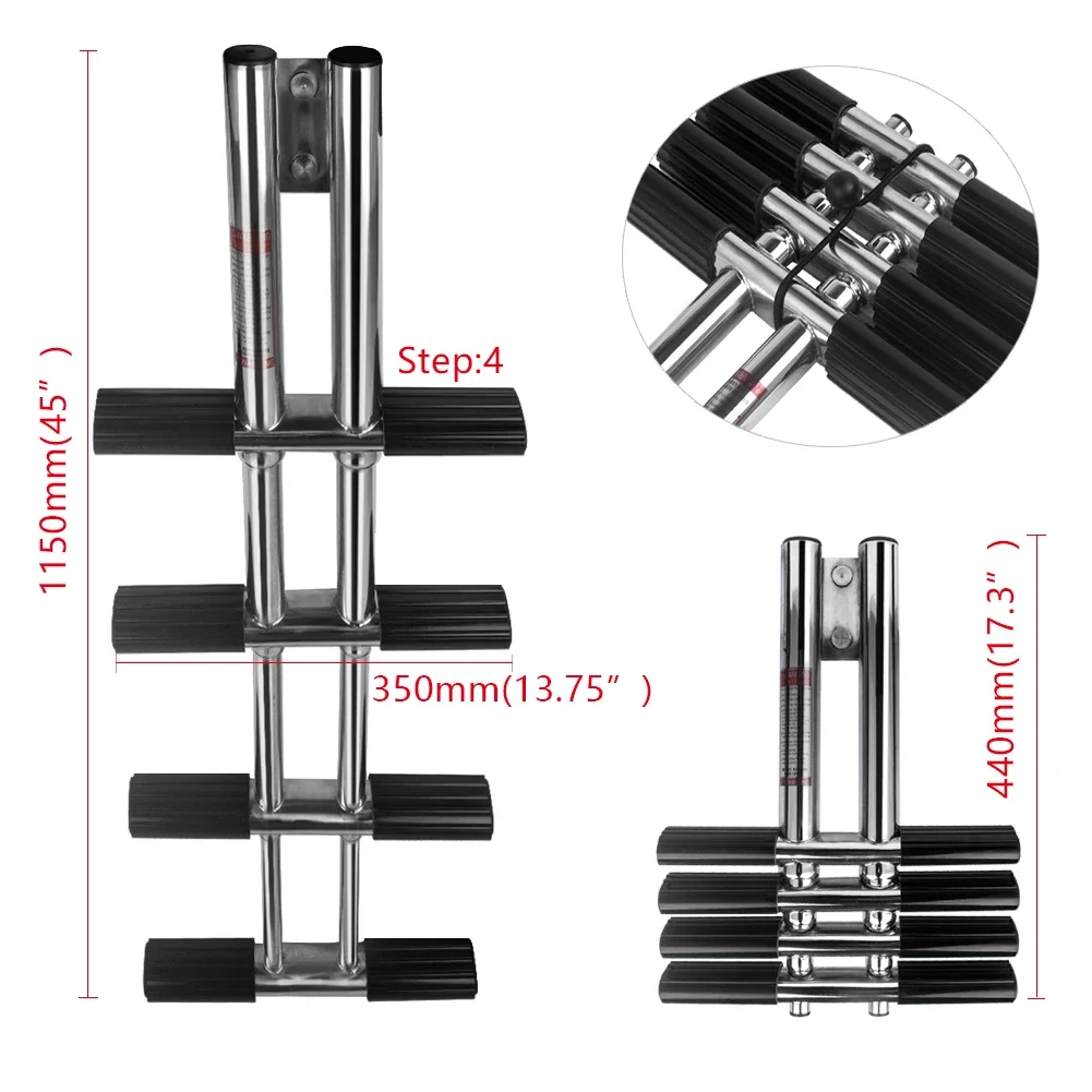 Boat Accessories 4 Steps Boat Swiming Ladder Stainless Steel Vertical Telescoping Transom Mounting Ladder