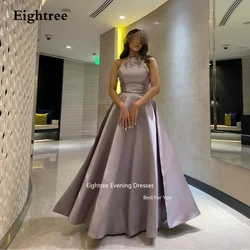 Eightree Vintage Long Evening Dresses Satin A Line Sequined Halter Neck Abendkleider Dubai Vestido De Noche 2023 Party Dresses