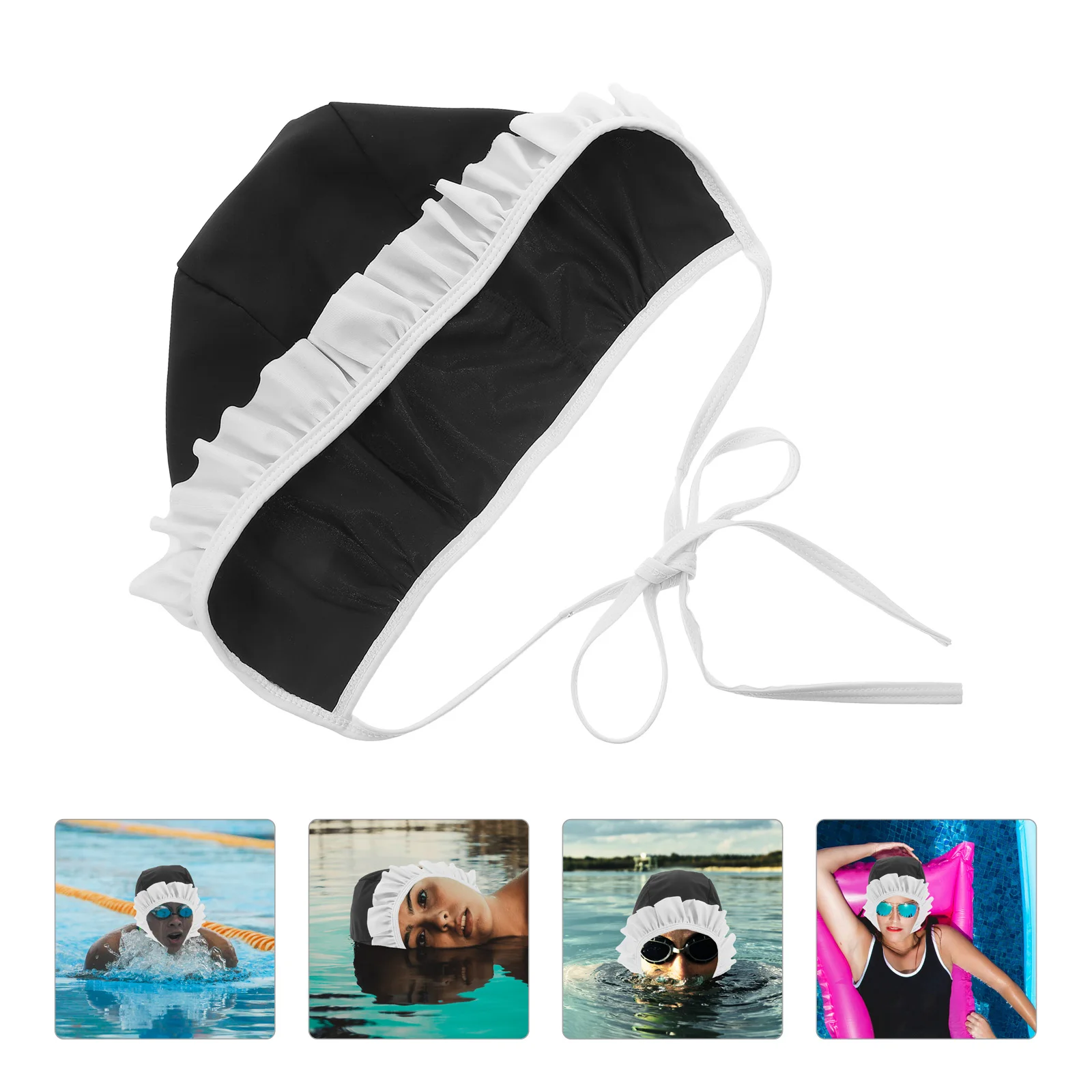 

Swim For Women Fabric Ruffle Brim Adjustable Big Head Friendly Long Quick Drying Pool Training Beach Large Size