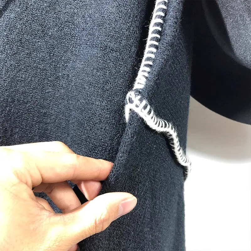 سترة شتوية أصلية عصرية للرجال باللونين الأبيض والأسود الداكن المتباين مع ياقة مدورة فضفاضة على طراز هاراجوكو سترة هيب هوب للشارع #5