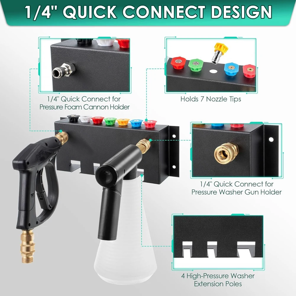 Caja de almacenamiento para pistola de agua de alta presión, compatible con conector rápido 1/4, lavadora eléctrica y organizador de cañón de espuma para nieve, soporte de punta para lavadora a presión