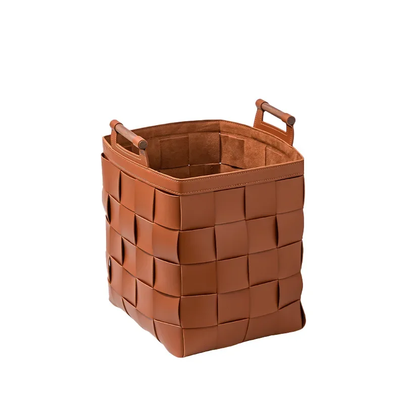

Leather storage basket Dirty laundry basket Handwoven high-end light luxury high-end storage basket