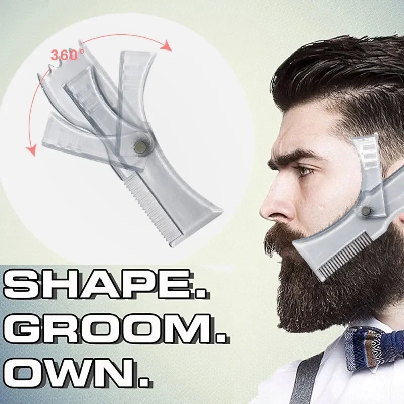 5-in-1 Adjustable Beard Comb Styling Tool Rotatable Comb Hair Trimming Mold Shaper Template for Men Barber Moustache Ruler