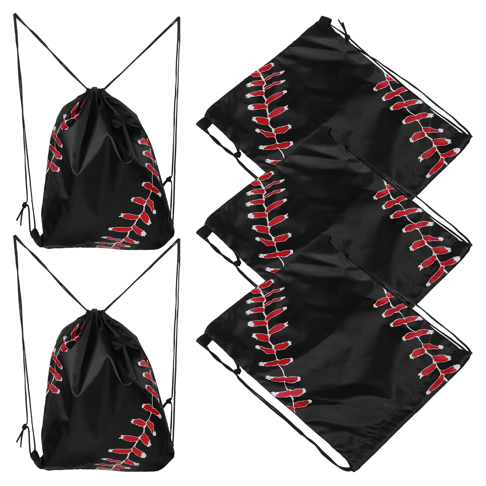 5 Pcs Baseball Backpack Bag Basketball Themed Bat Travel Drawstring Print Polyester Clothes Hamper Glove