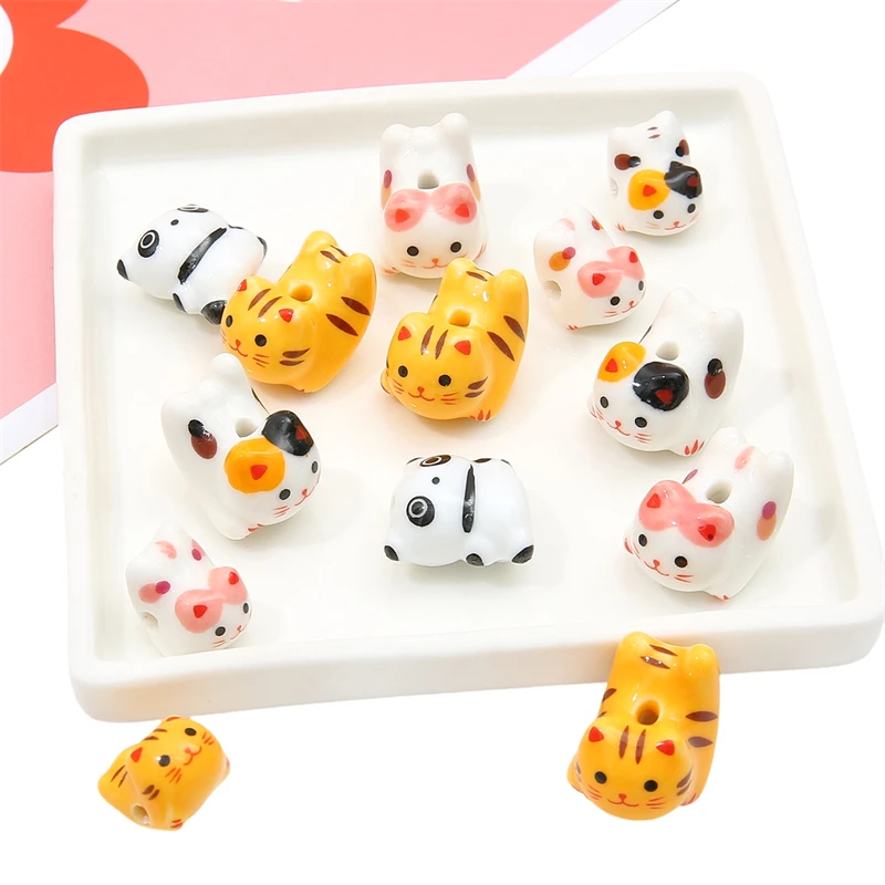 1pcs Handmade Ceramic Porcelain Cats Panda Tiger Animel Loose Beads Charm Pendant for Necklace Bracelet DIY Jewelry Craft Making