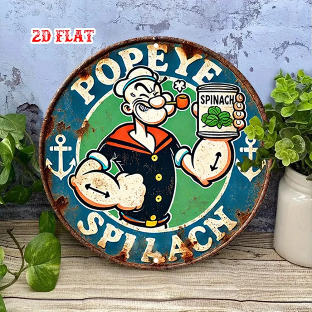 BobaFish Aluminum Metal Sign 8 Inch Round Spinach Retro 2D Wall Art for Home Garage Decor view 3